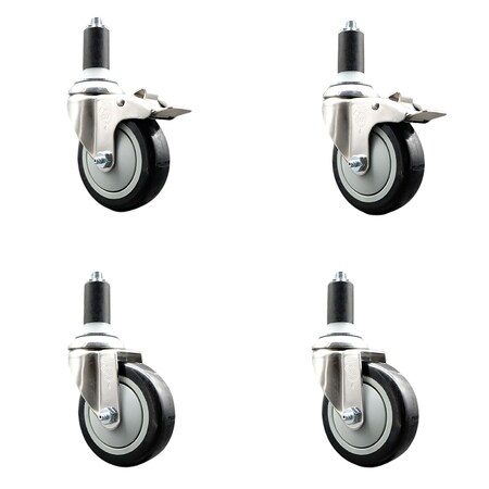 Service Caster 4 Inch 316SS Black Poly Swivel 1-3/8 Inch Expanding Stem Caster Lock Brake, 2PK SS316TTLEX20S414-PPUB-BLK-2-S-2-138